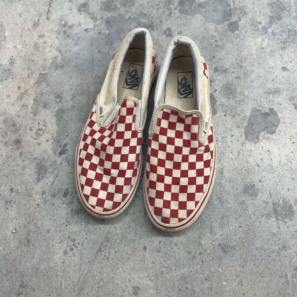 Vans Kids Red and White Checkered Slip-On Sneakers